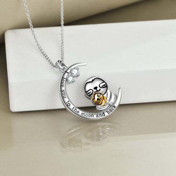 Sterling Silver Zircon Silver Plated Sloth Pendant Necklace -1