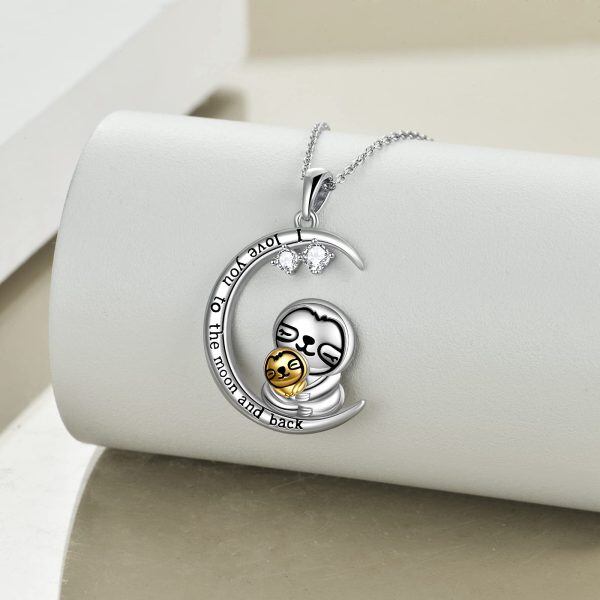 Sterling Silver Zircon Silver Plated Sloth Pendant Necklace -2