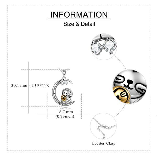 Sterling Silver Zircon Silver Plated Sloth Pendant Necklace -3