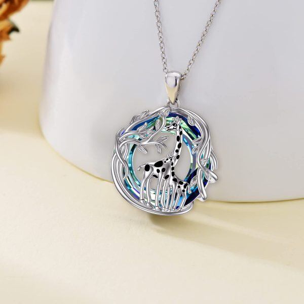 Sterling Silver Crystal Tree of Life Mother Daughter Giraffe Pendennt Necklace-1