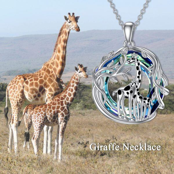 Sterling Silver Crystal Tree of Life Mother Daughter Giraffe Pendennt Necklace-3