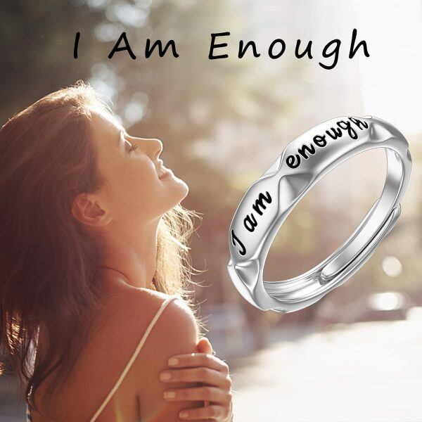 Sterling Silver Silver Plated I am Enough Inspirational Open Rings-4