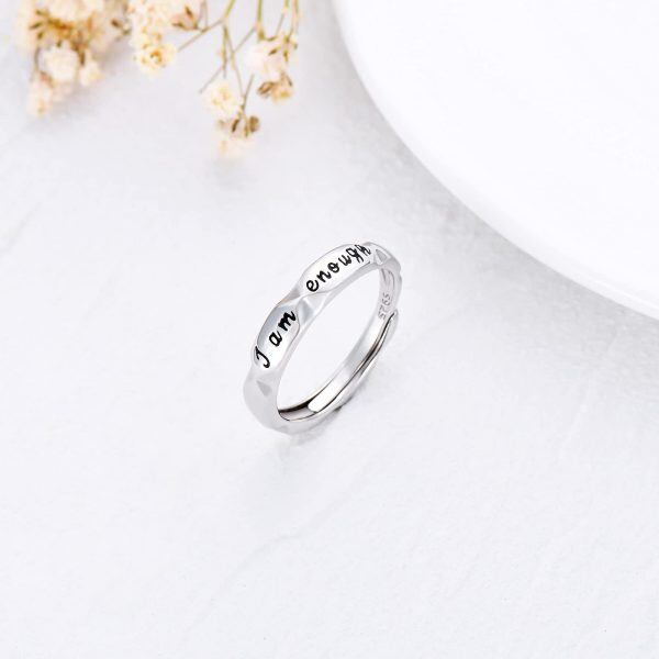 Sterling Silver Silver Plated I am Enough Inspirational Open Rings-5