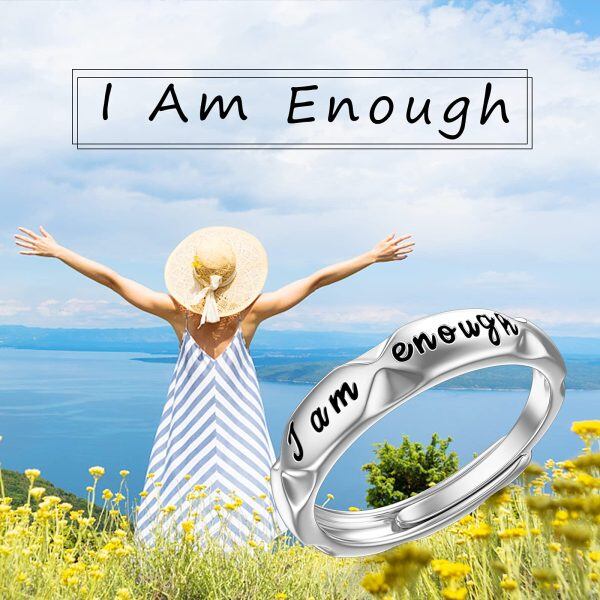 Sterling Silver Silver Plated I am Enough Inspirational Open Rings-6