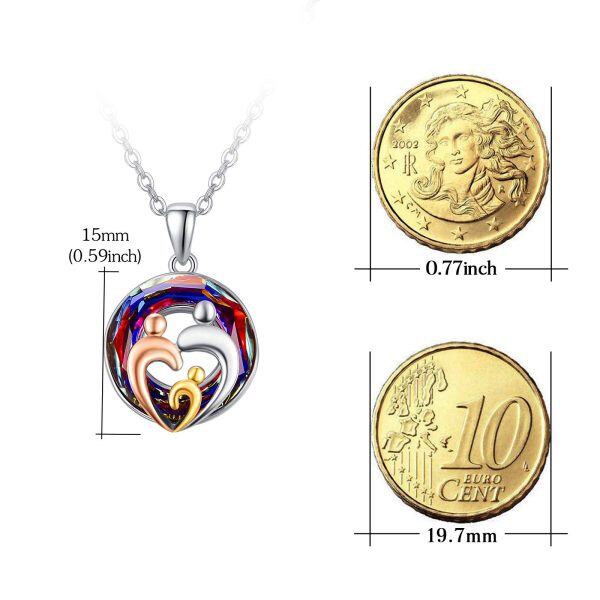 Sterling Silver Crystal Tri-Tone Color Loving Family Heart Pendant Necklace -4