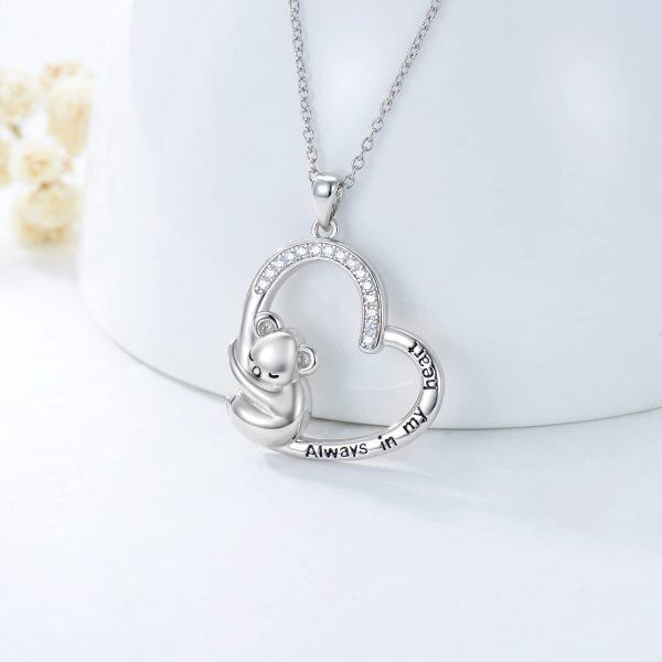 Sterling Silver Zircon Rhodium Plated Koala Heart Necklace-2