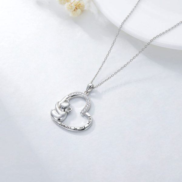 Sterling Silver Zircon Rhodium Plated Koala Heart Necklace-3