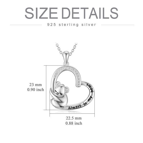 Sterling Silver Zircon Rhodium Plated Koala Heart Necklace-4