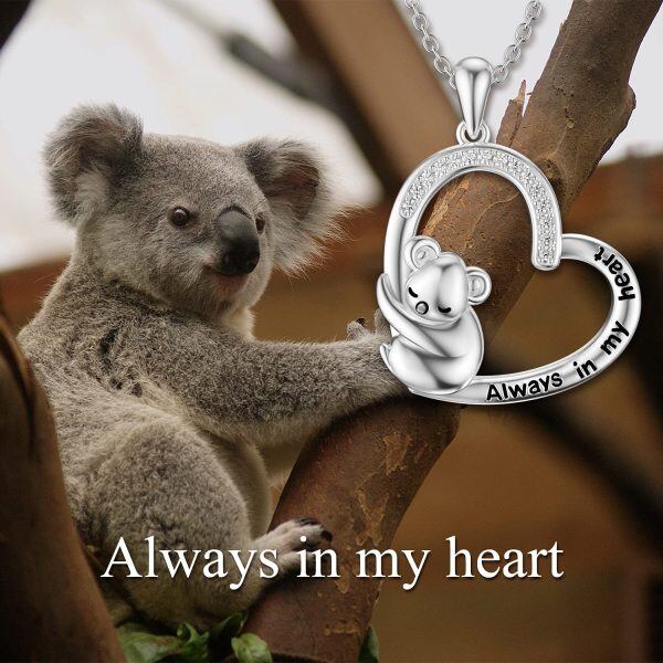 Sterling Silver Zircon Rhodium Plated Koala Heart Necklace-5