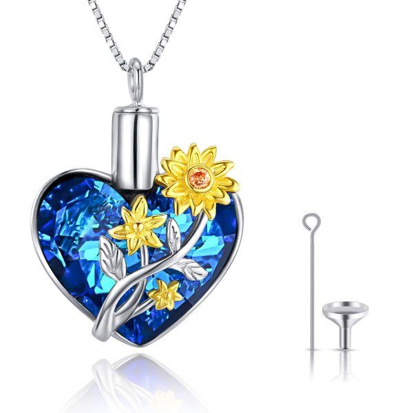 Sterling Silver Crystal Rhodium And Gold Plated Sunflower Urn Necklace-0