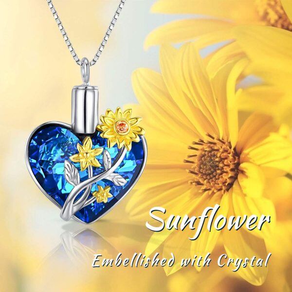 Sterling Silver Crystal Rhodium And Gold Plated Sunflower Urn Necklace-4