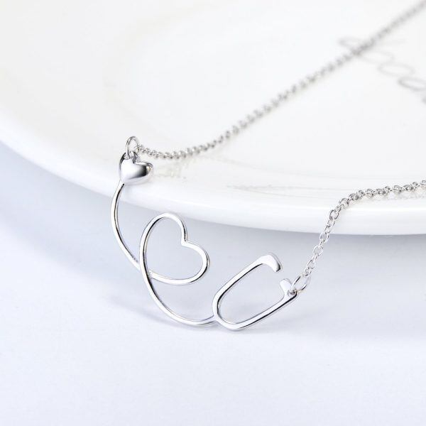 Sterling Silver Stethoscope Heartbeat Pendant Necklace-4