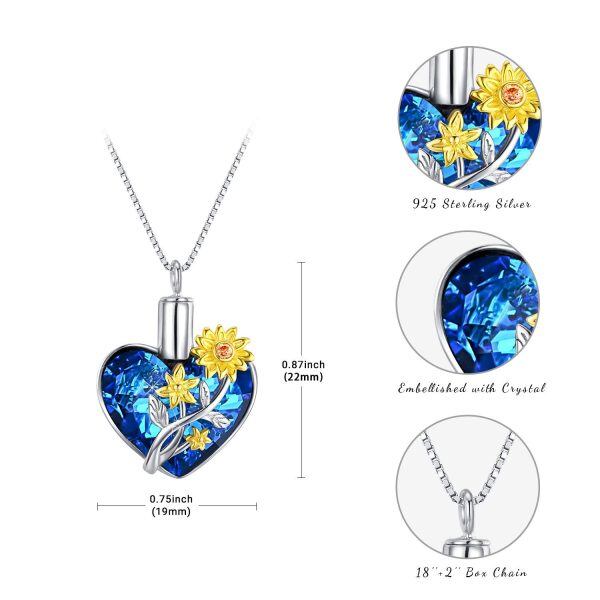 Sterling Silver Crystal Rhodium And Gold Plated Sunflower Urn Necklace-6