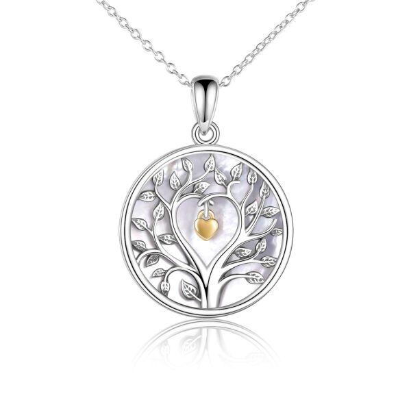 Sterling Silver Two Tone Color Tree of Life Pendant Necklaces -0