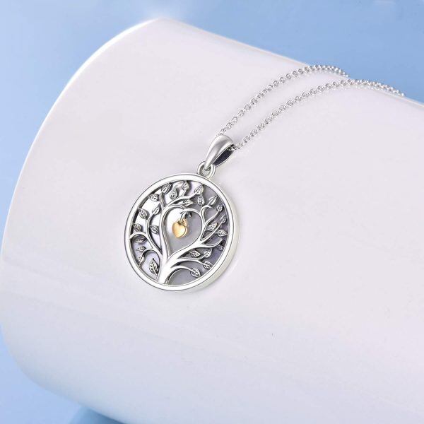 Sterling Silver Two Tone Color Tree of Life Pendant Necklaces -1