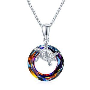 Sterling Silver Crystal Rhodium Plated Sea Turtle Necklace-0