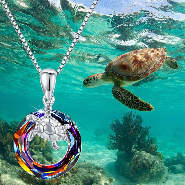 Sterling Silver Crystal Rhodium Plated Sea Turtle Necklace-4