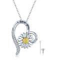 wholesale 925 Sterling Silver Daisy Flower Heart Urn Pendant Necklace with Chain and Fill Kit - I Love You Engraved Keepsake Memorial Jewelry-0-0