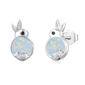 Sterling Sliver Opal Rhodium Plated Rabbit Stud Earrings-0