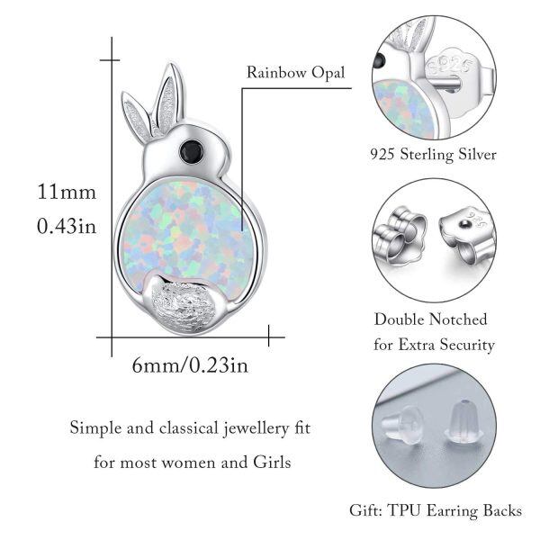 Sterling Sliver Opal Rhodium Plated Rabbit Stud Earrings-4