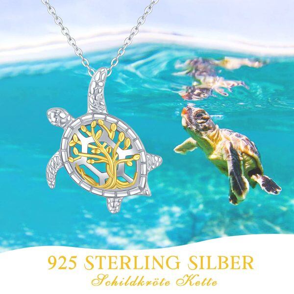 Sterling Silver Rhodium And Gold Plated Turtle Tree Of Life Pendant Necklace-4