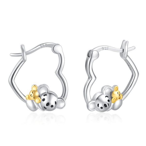 Sterling Silver Rhodium And Gold Plated Koala Earrings-0