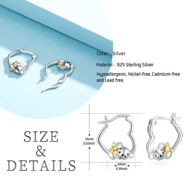 Sterling Silver Rhodium And Gold Plated Koala Earrings-2