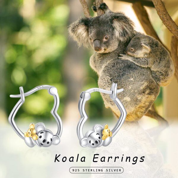 Sterling Silver Rhodium And Gold Plated Koala Earrings-4