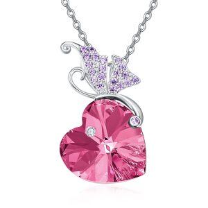 Sterling Silver Crystal Rhodium Plated Butterfly Necklace-0