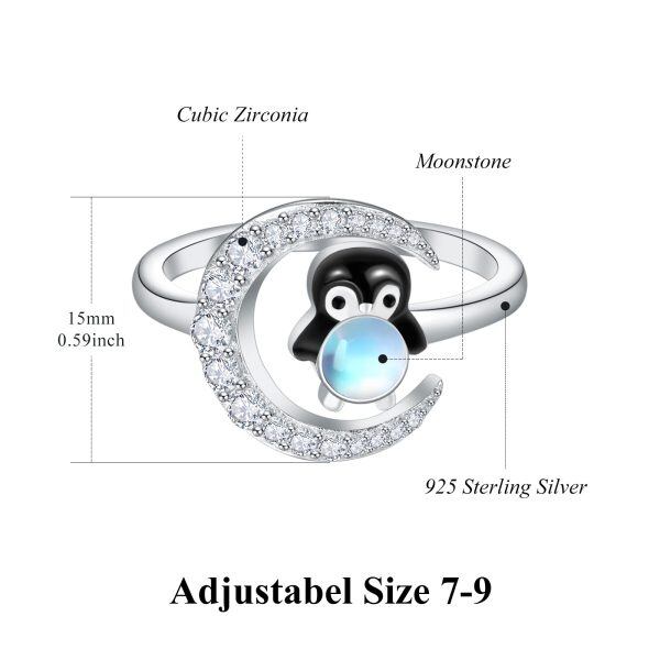 Sterling Silver Moonstone Rhodium Plated Penguin Rings-2