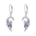 wholesale 925 Sterling Silver Angel Wings Drop Earrings w/ Blue & Pink Crystal Guard Stones Pendant Necklace Set Gifts for Her-0-0