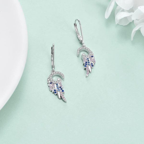 Sterling Silver Zircon Rhodium Plated Angel Wings Earrings-2