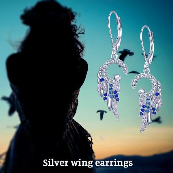 Sterling Silver Zircon Rhodium Plated Angel Wings Earrings-5