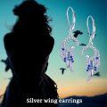 wholesale 925 Sterling Silver Angel Wings Drop Earrings w/ Blue & Pink Crystal Guard Stones Pendant Necklace Set Gifts for Her-0-5