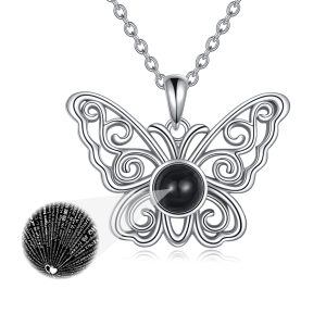 Sterling Silver Rhodium Plated Butterfly Necklace-0