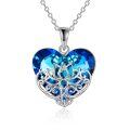 wholesale 925 Sterling Silver Blue CZ Heart Pendant Necklace with Lotus Design for Women and Girls Yoga Gifts-0-0