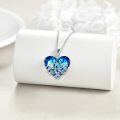 wholesale 925 Sterling Silver Blue CZ Heart Pendant Necklace with Lotus Design for Women and Girls Yoga Gifts-0-1