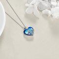 wholesale 925 Sterling Silver Blue CZ Heart Pendant Necklace with Lotus Design for Women and Girls Yoga Gifts-0-2