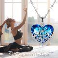 wholesale 925 Sterling Silver Blue CZ Heart Pendant Necklace with Lotus Design for Women and Girls Yoga Gifts-0-5