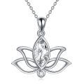 wholesale 925 Sterling Silver Marquise Cut Cubic Zirconia Lotus Flower Pendant Necklaces for Women Girls Birthday Gifts Jewelry Accessories 45cm Chain Length (White)-0-0