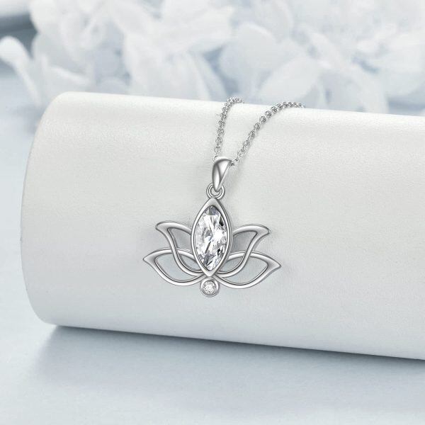 Sterling Silver Zircon Rhodium Plated Lotus Necklace-1