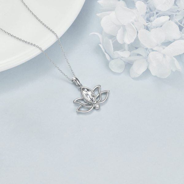 Sterling Silver Zircon Rhodium Plated Lotus Necklace-2