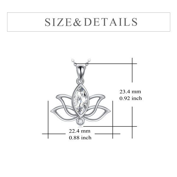 Sterling Silver Zircon Rhodium Plated Lotus Necklace-3