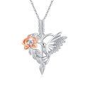 wholesale 925 Sterling Silver CZ Hummingbird & Flower Pendant Necklace for Women Girls Gifts-0-0
