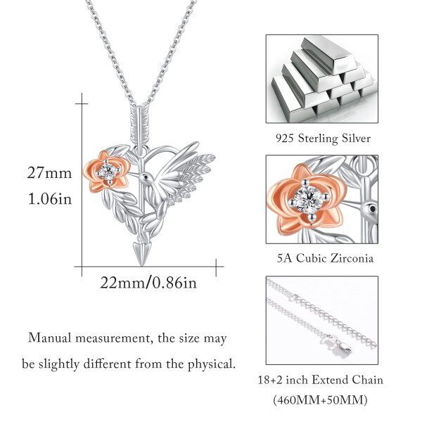 Sterling Silver Zircon Rhodium And Rose Gold Plated Peak Bird Daisy Necklace-5