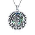 wholesale 925 Sterling Silver Round Celtic Knot Abalone Shell Wolf Head Pendant Necklace Norse Viking s for Men & Women-0-0