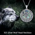 wholesale 925 Sterling Silver Round Celtic Knot Abalone Shell Wolf Head Pendant Necklace Norse Viking s for Men & Women-0-5