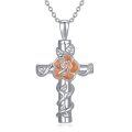 wholesale 925 Sterling Silver Orange Rose Cross Cremation Keepsake Pendant Necklace-0-0