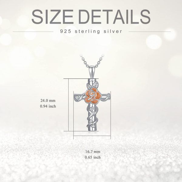 Sterling Silver Rhodium And Rose Gold Plated Rose Cross Urn Necklace-2