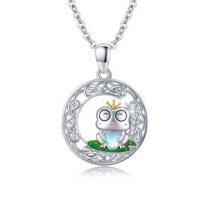 Sterling Silver Moonstone Rhodium Plated Celtic Frog Necklace-0